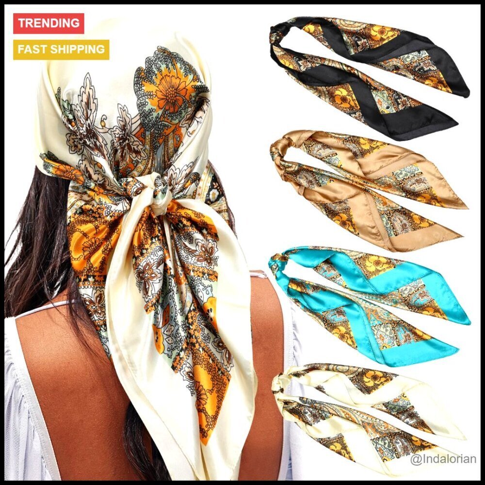 Satin Square Scarves Set Silk Like Large Head Wraps Multipurpose Elegant